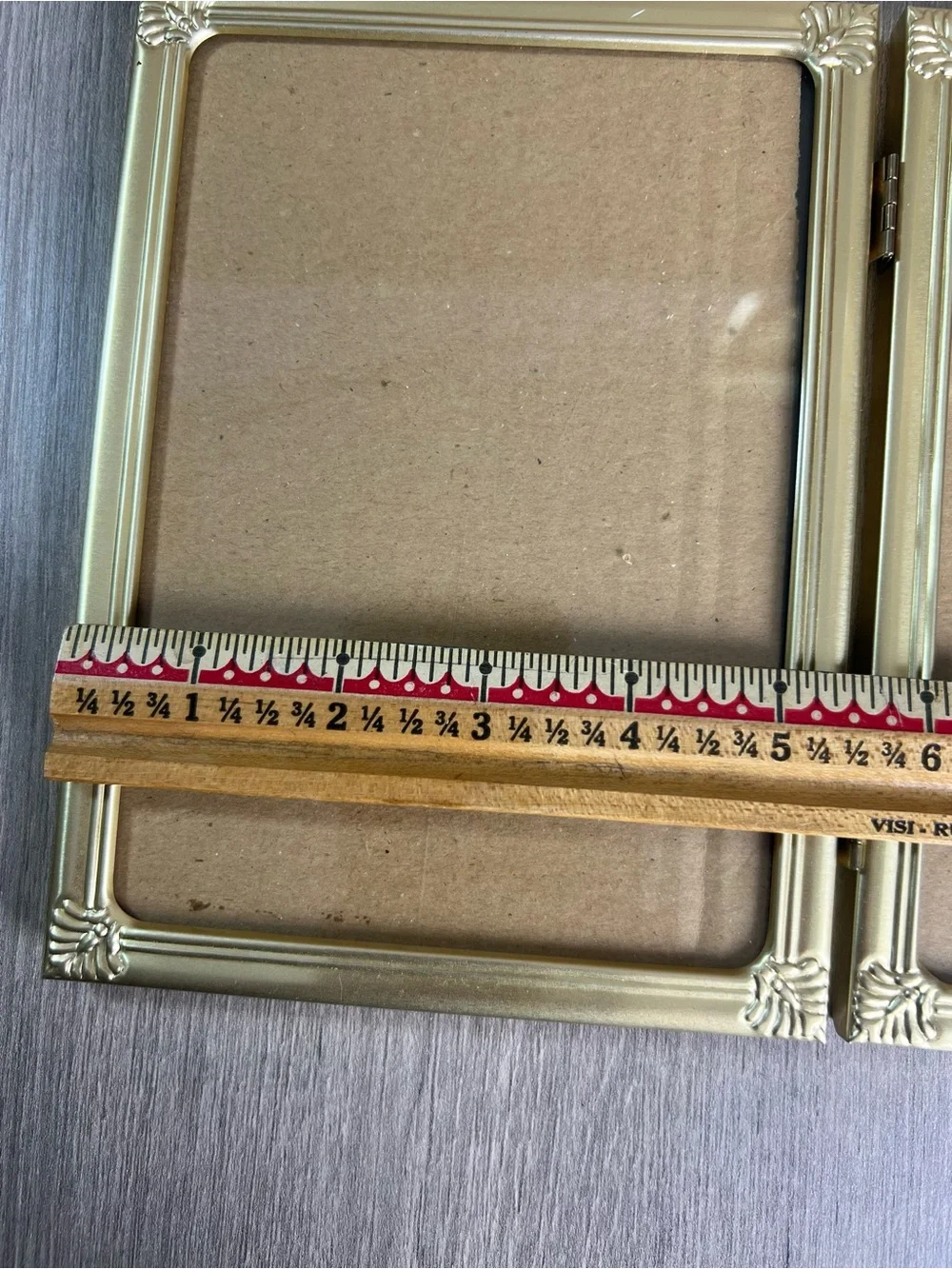 Hinged double picture frame goldtone 90s photo display 5X7